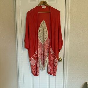 Umgee Knit Sweater Cover Up kimono Open Front Sweater Red/Orange M/L Boho Cozy